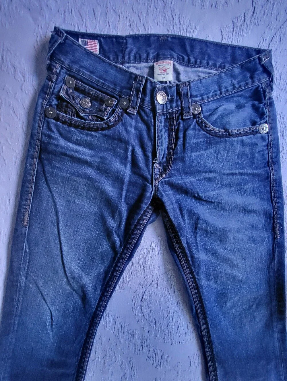 True Religion Men’s Jeans 32 Made in USA Dark Wash Horseshoe Flap Pocket